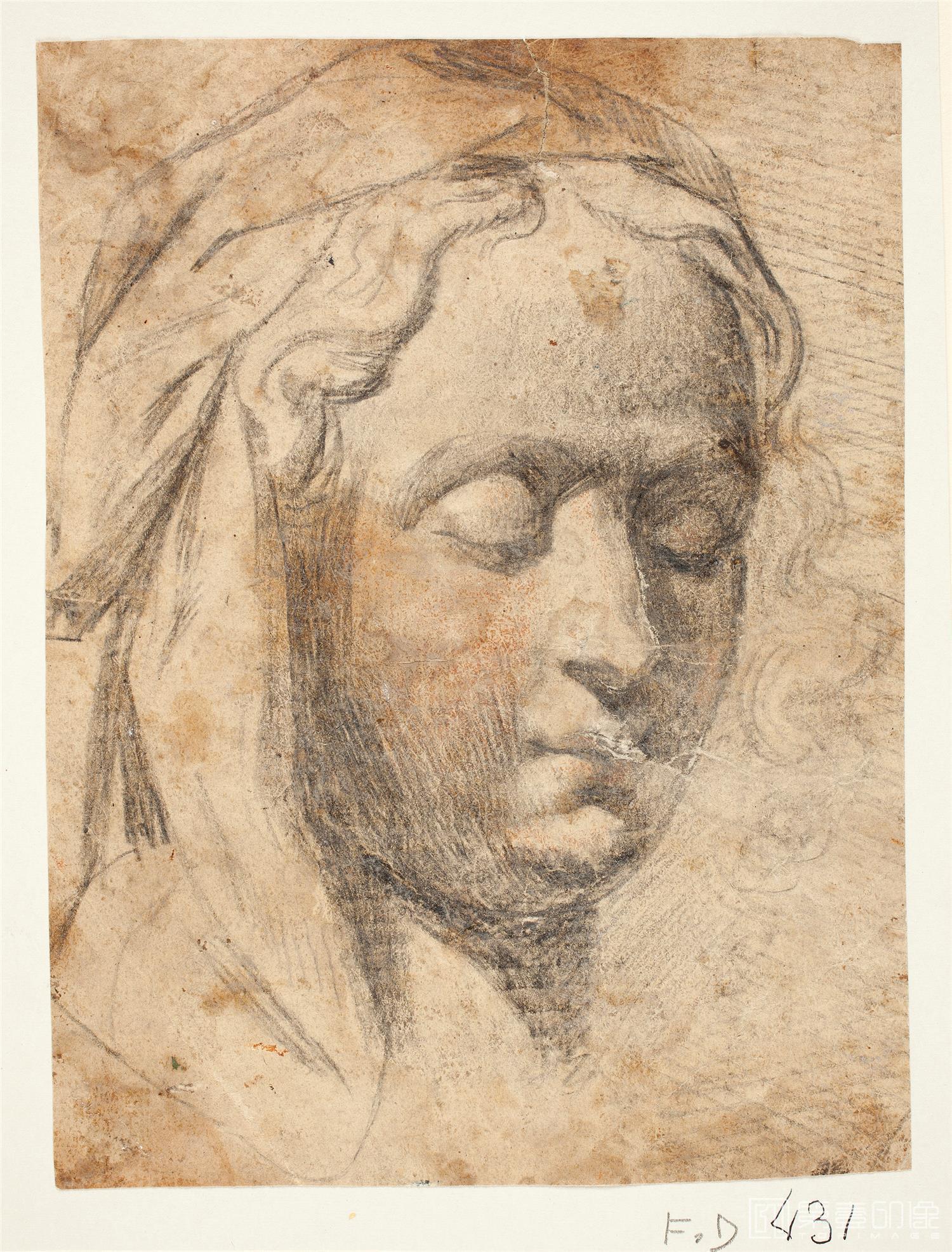 素描-西班牙普拉多美术馆素描藏画-Anonimo-Cabeza femenina-0086